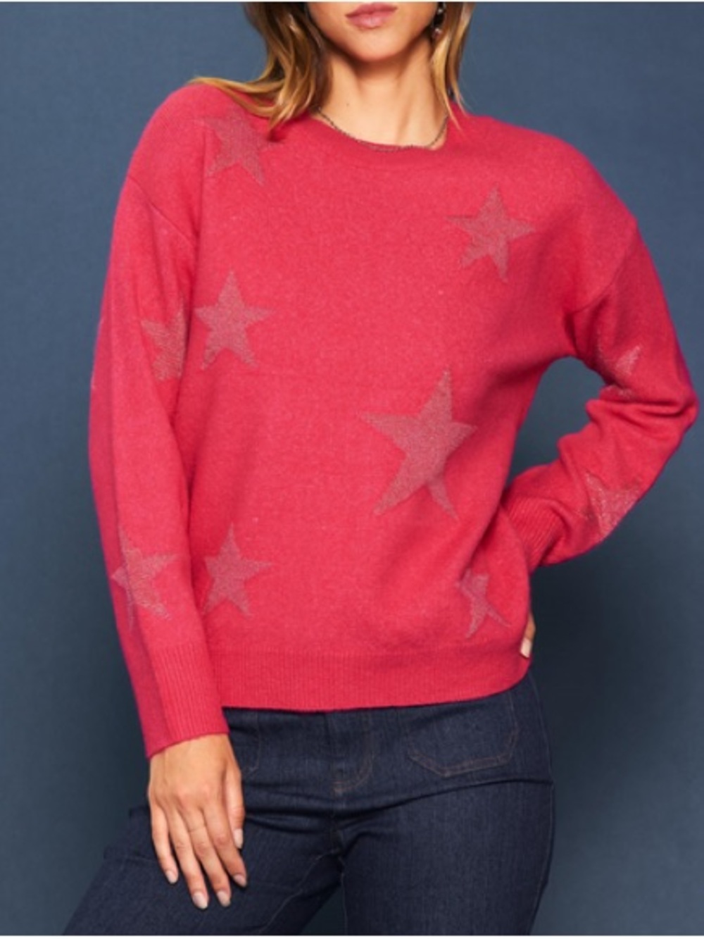 Skies are Blue berry Pink Star print Sweater Small